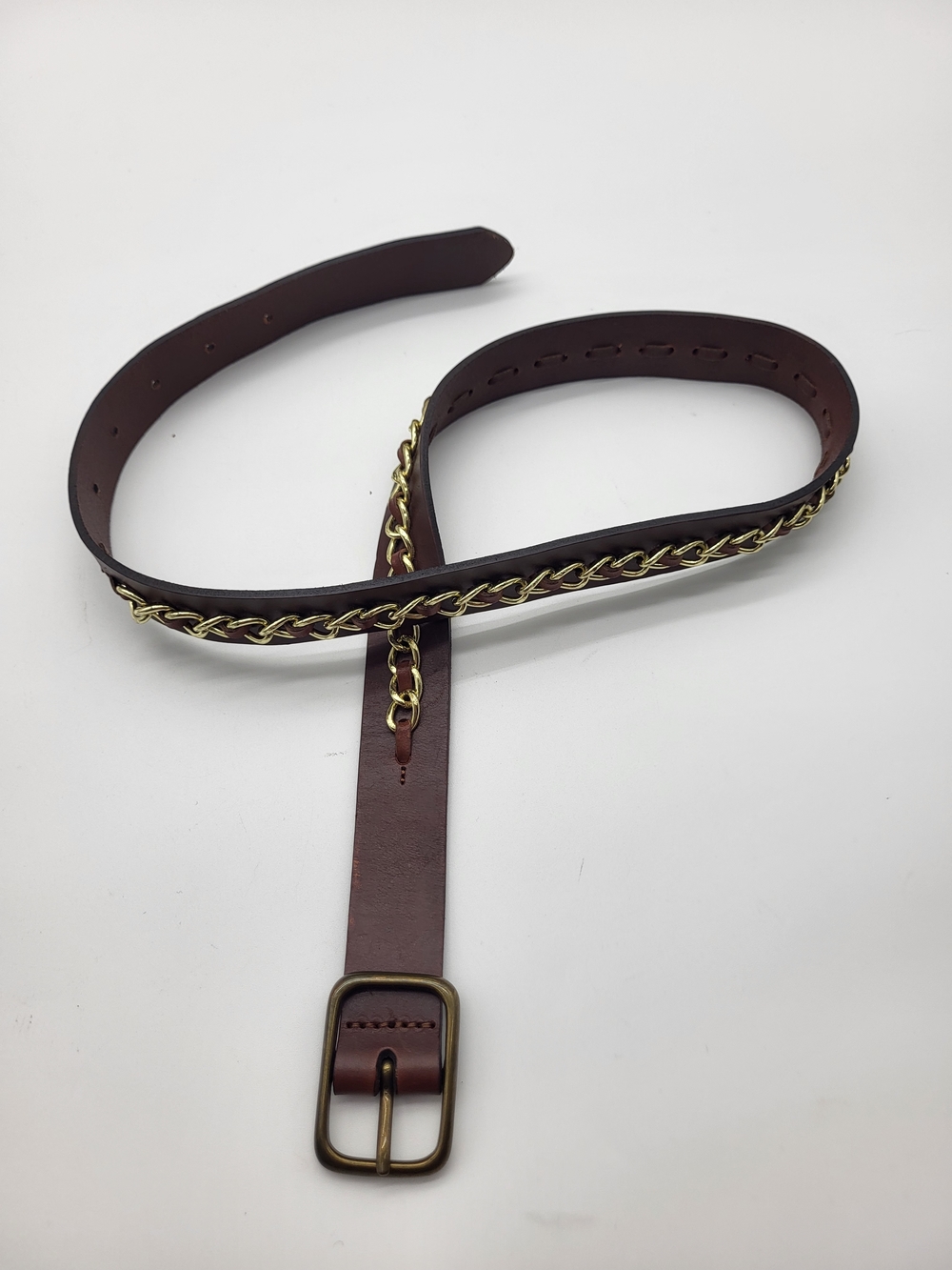 Cassis Leather Chain-Trim Women’s Statement Belt in Brown